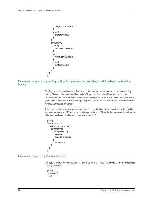 Policy Framework Configuration Guide - Juniper Networks