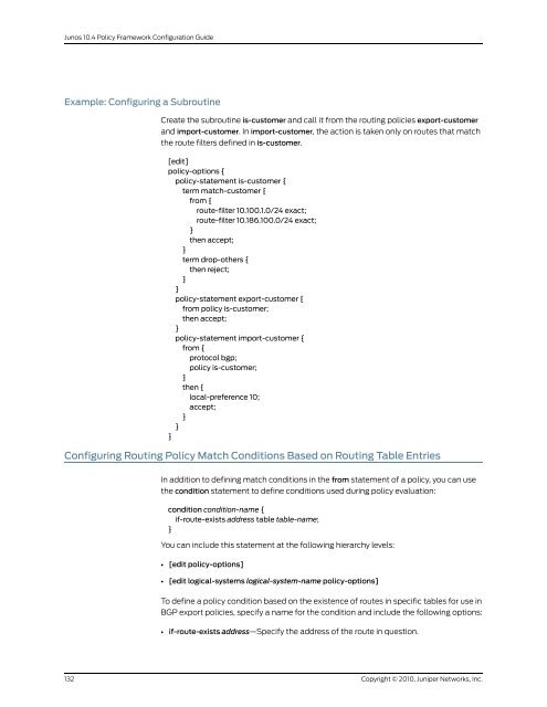 Policy Framework Configuration Guide - Juniper Networks