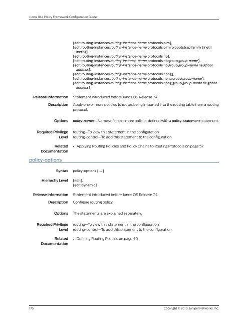 Policy Framework Configuration Guide - Juniper Networks