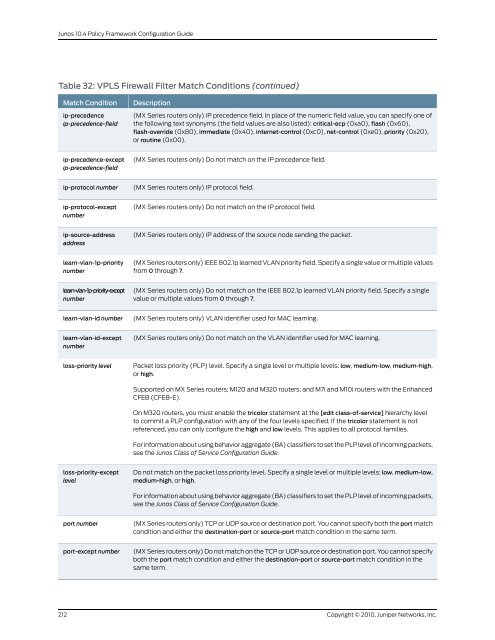 Policy Framework Configuration Guide - Juniper Networks