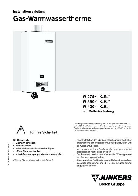 Gas-Warmwassertherme - Junkers Kundendienst