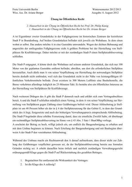 Ã bung im Ã ffentlichen Recht 2. Hausarbeit in der Ã bung im