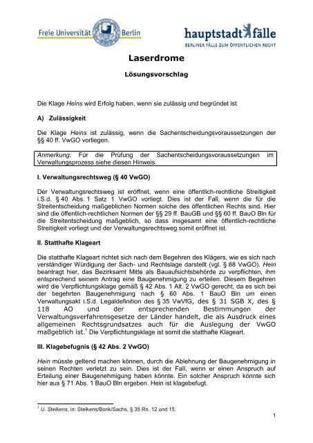 LÃ¶sungsvorschlag (pdf) - Fachbereich Rechtswissenschaft der ...