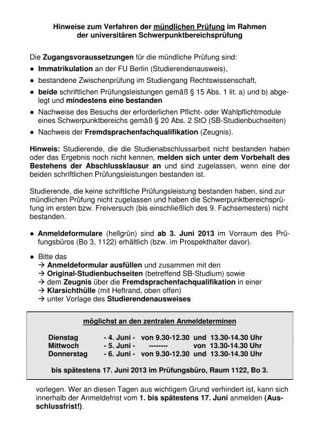 Hinweise zur mÃ¼ndlichen PrÃ¼fung im Rahmen der universitÃ¤ren ...