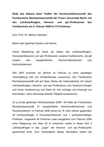 Rede des Dekans - Fachbereich Rechtswissenschaft der Freien ...