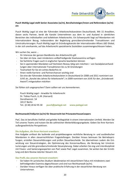 Alumni Newsletter 2/2013 - Fachbereich Rechtswissenschaft - Freie ...