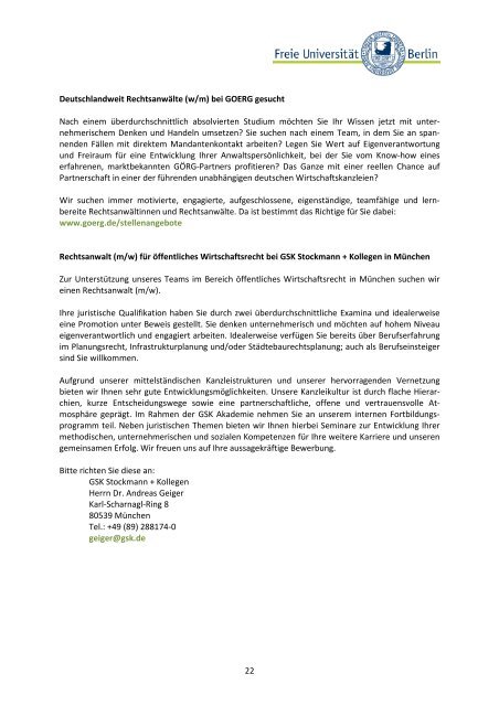 Alumni Newsletter 2/2013 - Fachbereich Rechtswissenschaft - Freie ...