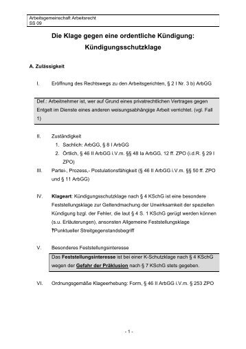 Schema KÃ¼ndigungsschutzklage