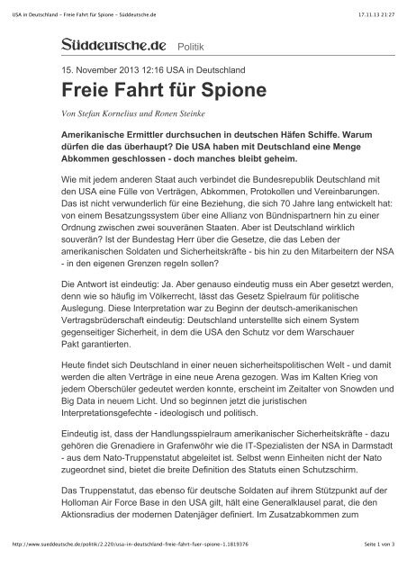 Usa In Deutschland Freie Fahrt Fur Spione Suddeutsche De