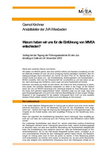 Gernot Kirchner Anstaltsleiter der JVA Wiesbaden Warum haben wir ...