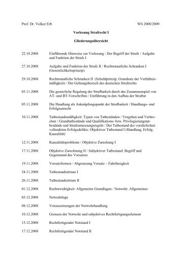 Prof. Dr. Volker Erb WS 2008/2009 Vorlesung Strafrecht I ...