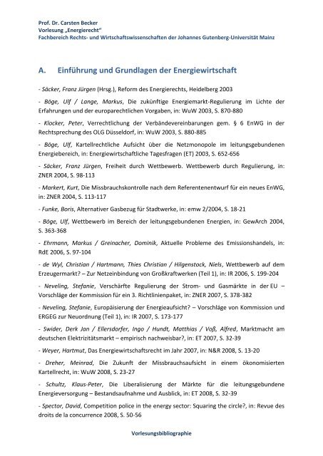 Vorlesungsbibliografie - Fachbereich Rechtswissenschaft der ...