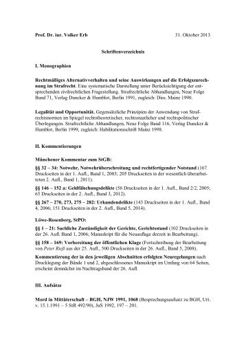 Prof. Dr. iur. Volker Erb 31. Oktober 2013 Schriftenverzeichnis I ...