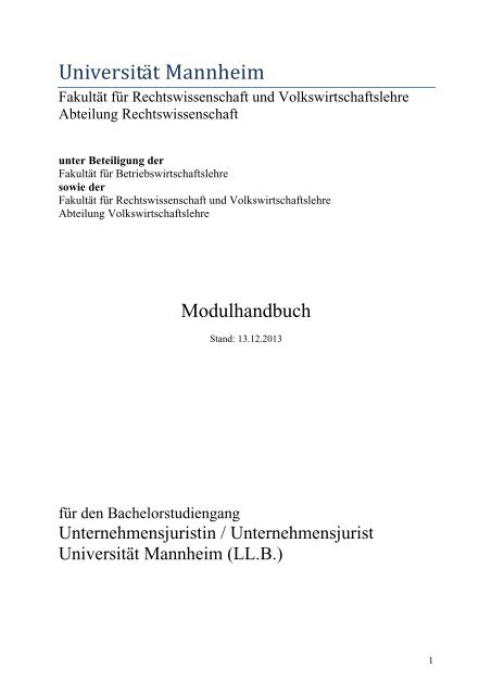 Modulhandbuch - Jura - Universität Mannheim