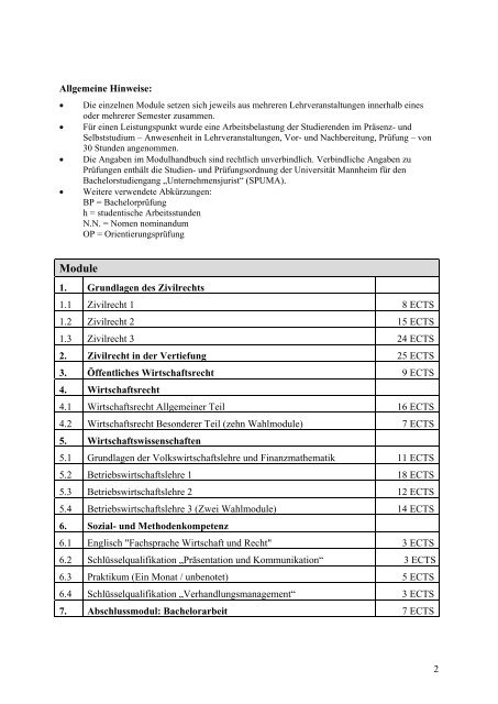 Modulhandbuch - Jura - Universität Mannheim