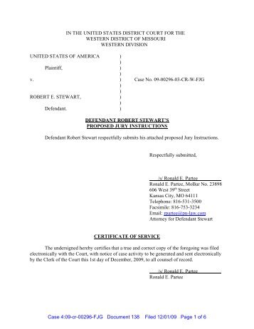 Proposed Jury Instructions for Robert E. Stewart in ...