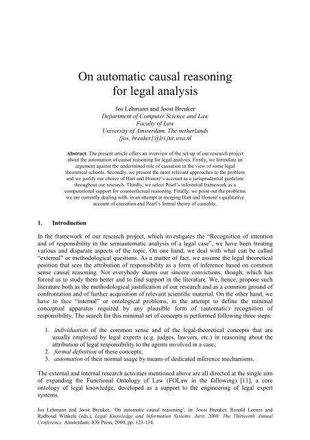 On automatic causal reasoning for legal analysis - Jurix