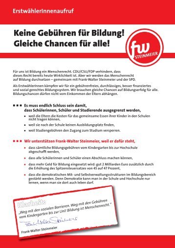 Keine GebÃ¼hren fÃ¼r Bildung! Gleiche Chancen fÃ¼r alle! - Jusos