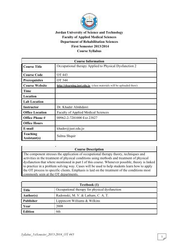 OT 443 e_syllabus.pdf - Jordan University of Science and Technology