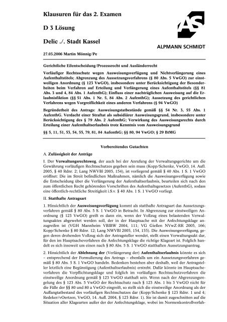 Klausur 2. Examen - LÃ¶sung D 3 (27.03.2006) - Justament