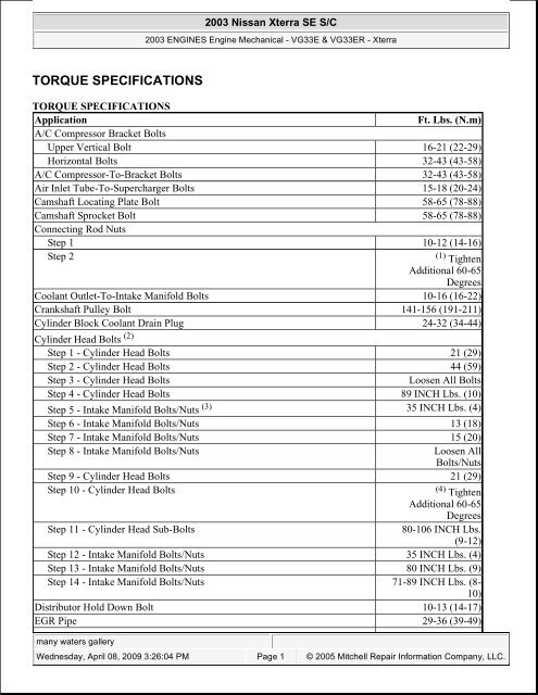 torque specifications - JustAnswer