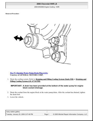 Fig. 57: Opening Water Pump Drain Plug - JustAnswer