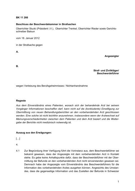 1 Bk 11 266 Beschluss Der Beschwerdekammer In Strafsachen