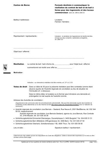 Formulaire résiliation contrat de bail version 03 2012