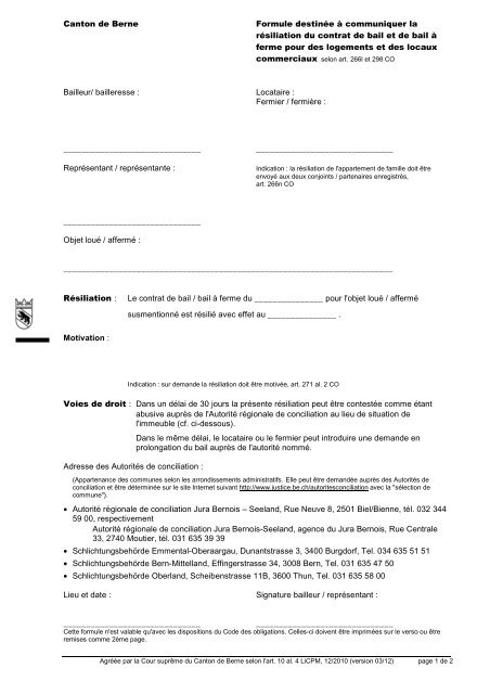 Formulaire résiliation contrat de bail version 03 2012