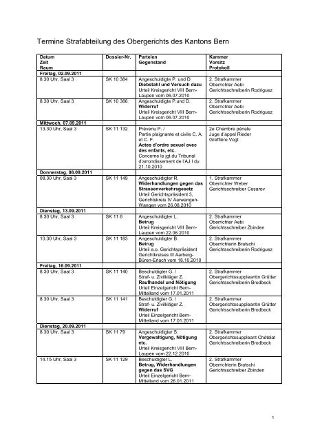 Termine Strafabteilung September 2011