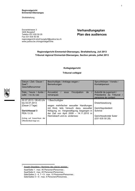 Verhandlungen Juli 2013 Strafabteilung Regionalgericht Emmental ...