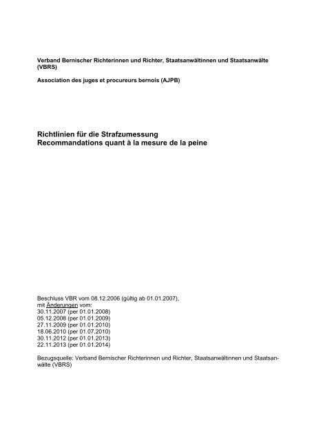 Richtlinien für die Strafzumessung 2014 (VBRS vom 22.11.2013)