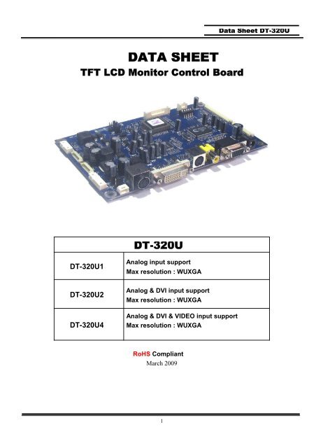 DATA SHEET TFT LCD Monitor Control Board DT-320U