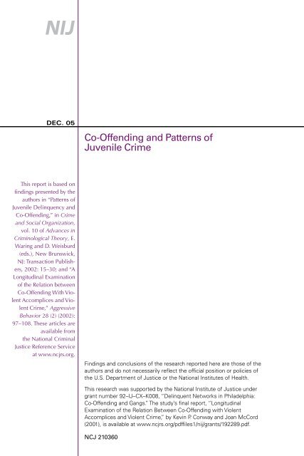 Co-Offending and Patterns of Juvenile Crime - justice studies