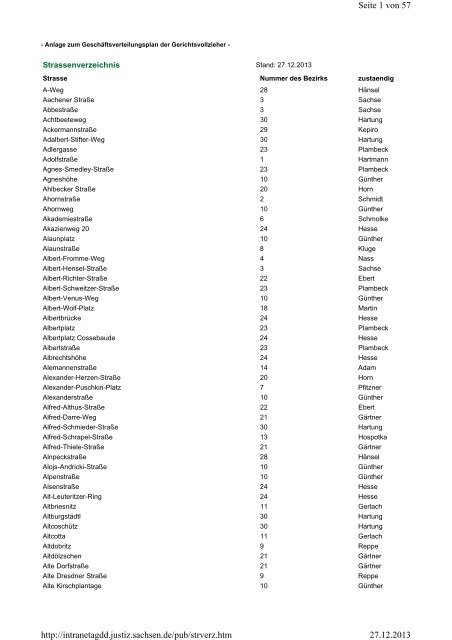 Straßenverzeichnis [Download,*.pdf, 176,27 KB] - Justiz in Sachsen