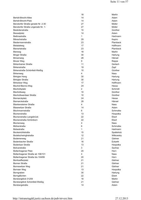 Straßenverzeichnis [Download,*.pdf, 176,27 KB] - Justiz in Sachsen