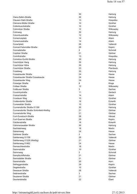 Straßenverzeichnis [Download,*.pdf, 176,27 KB] - Justiz in Sachsen