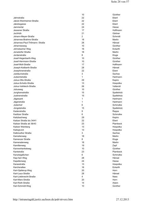 Straßenverzeichnis [Download,*.pdf, 176,27 KB] - Justiz in Sachsen