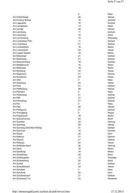 Straßenverzeichnis [Download,*.pdf, 176,27 KB] - Justiz in Sachsen