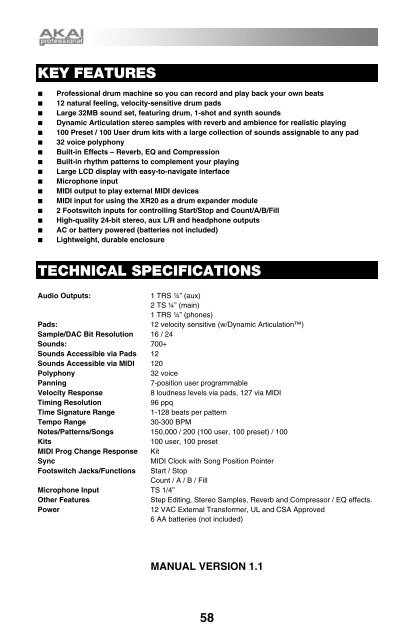 Akai XR20 Reference Manual - V1.1 - Produktinfo.conrad.com