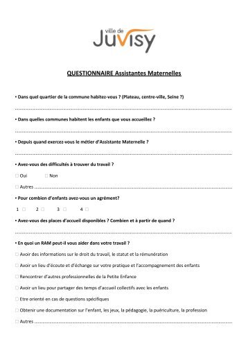 QUESTIONNAIRE Assistantes Maternelles - Ville de Juvisy-sur-Orge