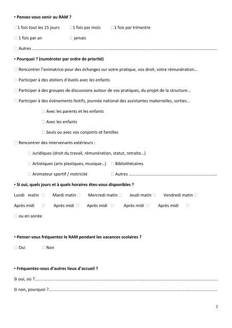 QUESTIONNAIRE Assistantes Maternelles - Ville de Juvisy-sur-Orge