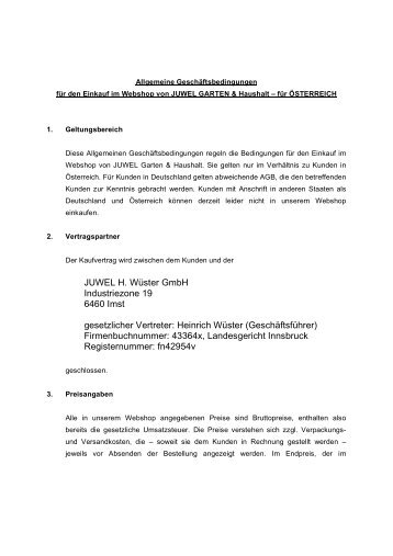 JUWEL H. Wüster GmbH Industriezone 19 6460 Imst gesetzlicher ...