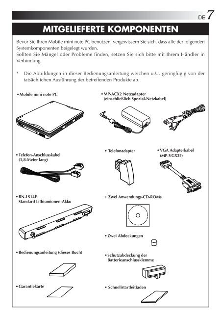 MP-XP741DE Mobile mini note PC BEDIENUNGSANLEITUNG - JVC