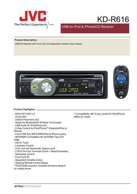 USB For IPod & iPhone/CD Receiver - JVC