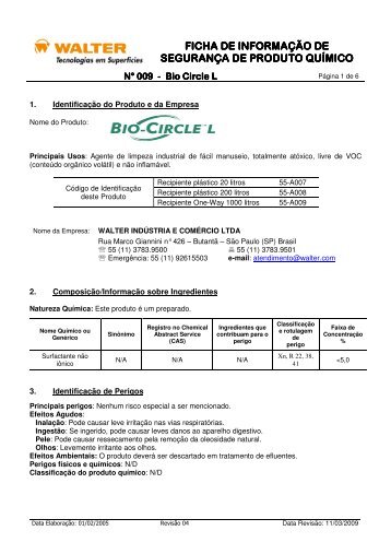 FICHA DE INFORMAÃÃO DE FICHA DE INFORMAÃÃO ... - Bio-Circle