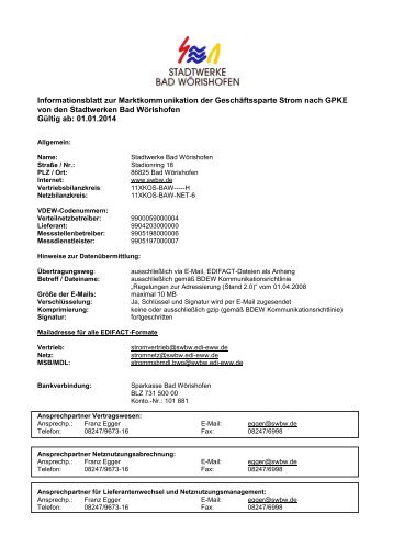 Kommunikationsdatenblatt, gÃ¼ltig ab 01.01.2011 - Stadtwerke Bad ...