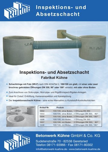 4. Inspektions- und Absetzschacht - Betonwerk Kühne GmbH & Co. KG