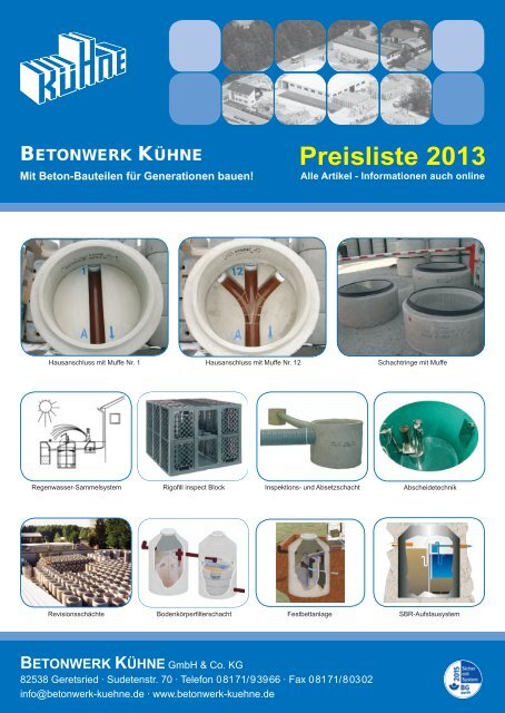 Preisliste 2013 - Betonwerk Kühne GmbH &amp; Co. KG