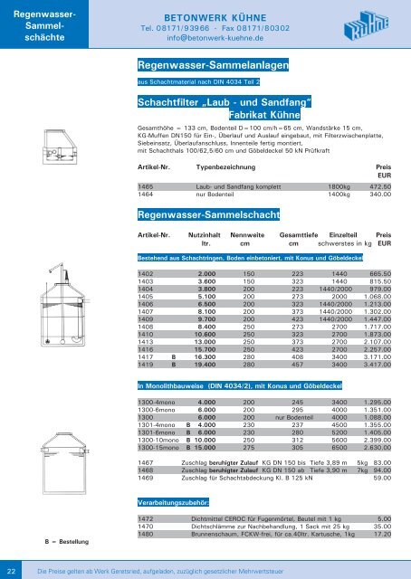 Preisliste 2013 - Betonwerk Kühne GmbH & Co. KG